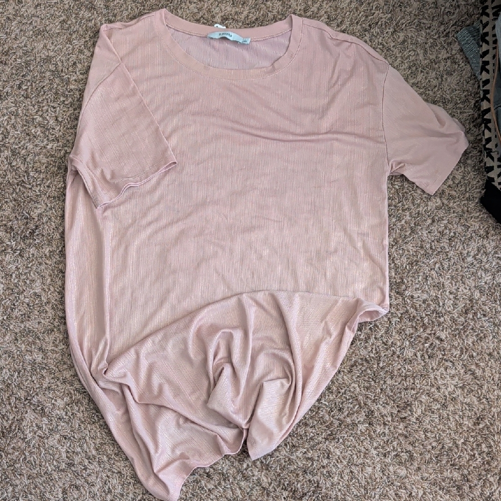 JustFab Lightweight Short Sleeve Dress- Metallic Dusty Pink